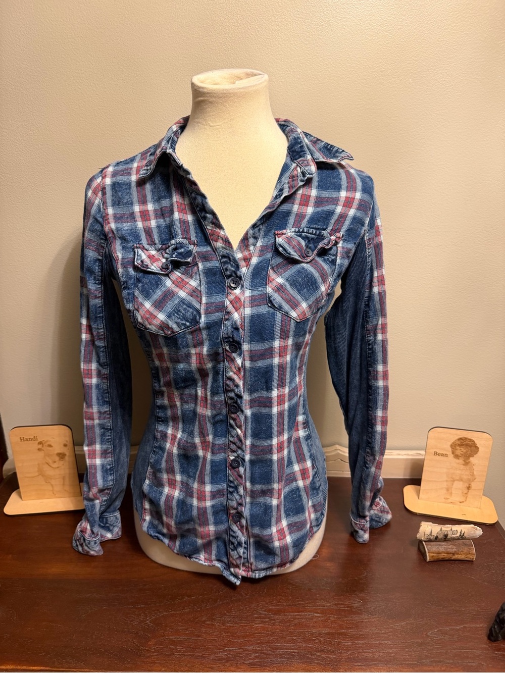 Ci Sono Blue and Red Plaid Button-Down Shirt